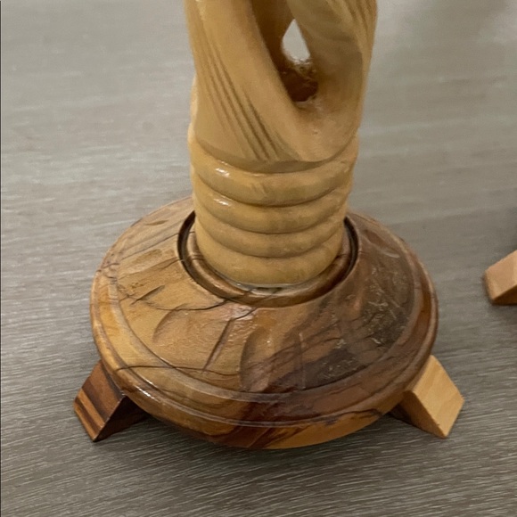 Artisan Twisted Wooden Candle Holders - Tan - Picture 4 of 13